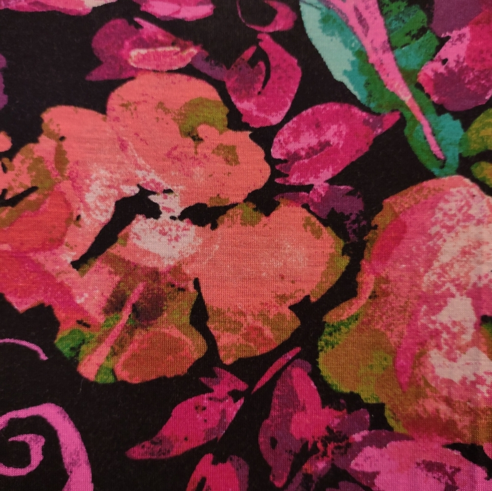 Cable & Gauge Floral Faux Wrap Top | Vibrant Pink & Teal Abstract Print | Size M - Picture 6 of 11